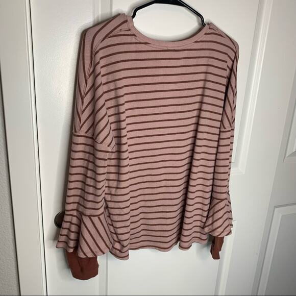 Free People Peplum Hem Stripe Ribbed Top Small - Picture 9 of 9